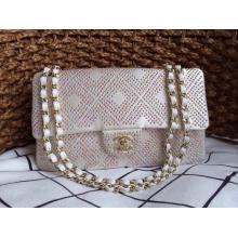 Fake Chanel Studded Leather Classic Flap Shoulder Bag White