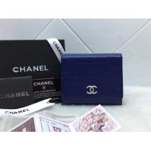 Fake Chanel Tri Folded Wallet in Shrink Leather Royal Blue For Sale