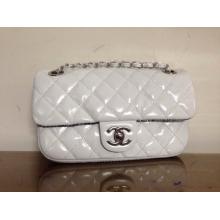 Fake Designer Chanel Leather Tweed Classic Flap Shoulder Bag White AU