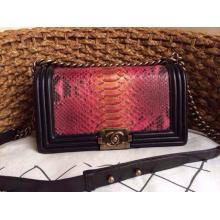 Fake High Quality Chanel Le Boy Flap Shoulder Medium Bag In Original Python Leather Fuchsia