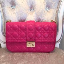 Fake Miss Dior Medium Flap Bag Fushia in Lambskin Leather