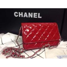 Fake Replica Chanel Classic WOC Patent Leather Wallet On Chain Bag Red AU