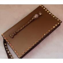 Fake Valentino Rockstud Platinum Finish Studs Clutch Bag Caramel