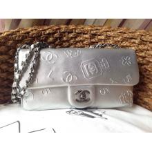 Fashion Replica Chanel Iconic Symbols Embossed Classic Flap Shoulder Bag Silver