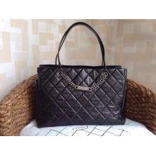 First-Class Chanel Calfskin Shopping Tote Bag with Chanel Nameplate Black Fall 2014