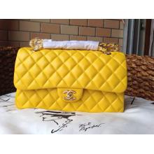 High Imitation Chanel Lambskin Leather Classic Double Flap Shoulder Bag Yellow