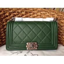 High Quality Chanel Calfskin Leather Stitch Le Boy Flap Shoulder Bag Green