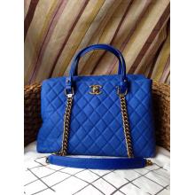 High Quality Chanel Quilted Leather Shopping Shoulder Tote Bag Electric Blue