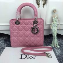 High Quality Fake Lady Dior Medium Bag in Lambskin Leather Pink With Silver Hardware