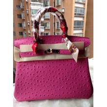 Hot Hermes Birkin Ostrich Pattern Leather Bag Fushia For Sale