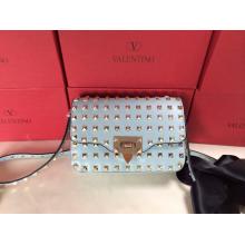 Hot Imitation Valentino Rockstud All Over Finish Studs Chain Flap Shoulder Bag Pale Blue