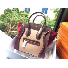 Imitation Celine Luggage Micro Bag in Original Leather Beige&Wine&Red