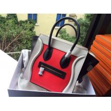 Imitation Celine Luggage Micro Bag in Original Leather Red&Black&White