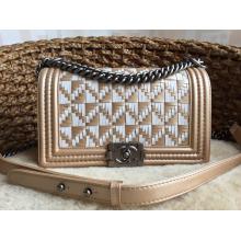 Imitation Chanel Braided Lambskin Boy Flap Bag A90626 Apricot Runway 2015