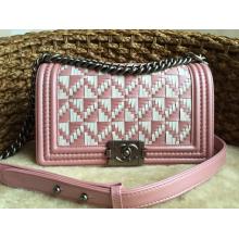 Imitation Chanel Braided Lambskin Boy Flap Bag A90626 Pink Runway 2015