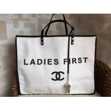 Imitation Chanel Canvas Shopping Tote Bag with Whistle "LADIES FIRST" 2015