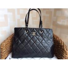 Imitation Chanel Cerf Leather Shoulder Tote Bag Black 2014