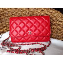 Imitation Chanel Classic WOC Lambskin Leather Wallet On Chain Bag Red