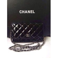 Imitation Chanel Classic WOC Patent Leather Wallet On Chain Bag Black With Silver Hardware