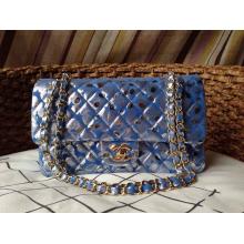 Imitation Chanel Deerskin Leather Graffiti Classic Flap Shoulder Bag Blue