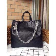 Imitation Chanel Hampton Calfskin Leather Shoulder Tote Bag Black 2014