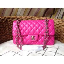 Imitation Chanel Lambskin Leather Classic Double Flap Shoulder Bag Fushia