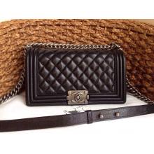 Imitation Chanel Le Boy Clemence Leather Flap Shoulder Bag Black