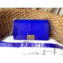 Imitation Chanel Le Boy Flap Shoulder Medium Bag In Original Python Leather Blue