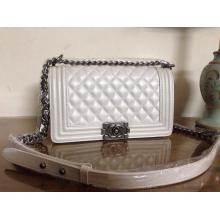 Imitation Chanel Le Boy Lambskin Leather Flap Shoulder Bag White