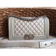 Imitation Chanel Metallic Silver Boy Flap Bag in Caviar Calfskin Leather 2015