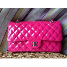 Imitation Chanel Patent Leather Classic Double Flap Shoulder Bag Fushia at CA