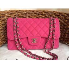 Imitation Chanel Quilted Calfskin Leather Classic Double Flap Shoulder Bag Fushia