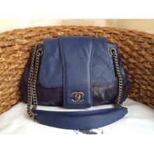 Imitation Chanel Quilted Calfskin Leather Messenger Flap Shoulder Bag Blue Fall 2014 at AU