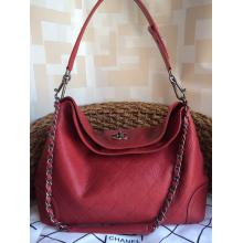 Imitation Chanel Quilted Calfskin Leather Shoulder Tote Bag Red