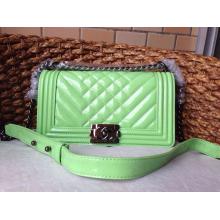 Imitation Chanel Quilted Chevron Le Boy Patent Leather Flap Shoulder Bag Green