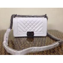 Imitation Chanel Quilted Chevron Le Boy Patent Leather Flap Shoulder Bag White