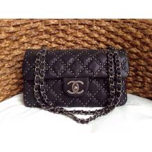 Imitation Chanel Studded Leather Classic Double Flap Shoulder Bag Black Dallas Fall 2014 at US