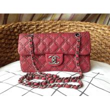 Imitation Chanel Studded Leather Classic Double Flap Shoulder Bag Fushia Dallas Fall 2014