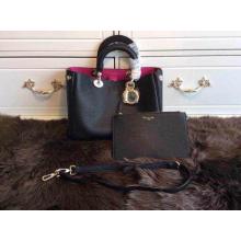 Imitation Dior Calfskin Diorissimo Small Bag Black/Fushia