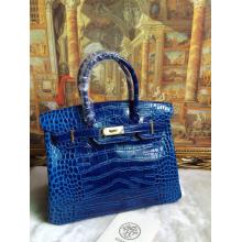 Imitation Hermes Birkin 30/35 Crocodile Pattern Leather Bag Electric Blue at CA