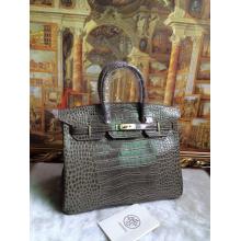 Imitation Hermes Birkin 30/35 Crocodile Pattern Leather Bag Iron Gray US