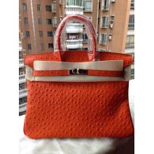 Imitation Hermes Birkin Ostrich Pattern Leather Bag Orange at USA