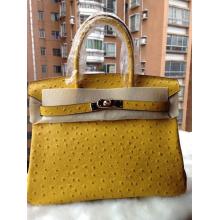 Imitation Hermes Birkin Ostrich Pattern Leather Bag Yellow