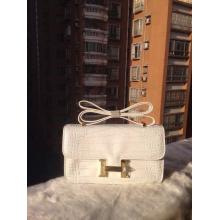 Imitation Hermes Constance 28cm Elan Epsom Crocodile Pattern Bag White Togo Leather