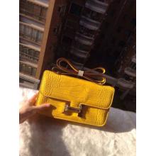 Imitation Hermes Constance 28cm Elan Epsom Crocodile Pattern Bag Yellow Togo Leather