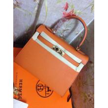 Imitation Hermes Kelly 28cm Togo Leather Bag Orange USA