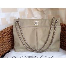 Imitation High Quality Chanel Nylon Shopping Flap Shoulder Tote Bag 2014 Beige