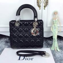 Imitation Lady Dior Medium Bag in Lambskin Leather Black With Silver Hardware