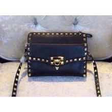 Imitation Valentino Rockstud Flap Shoulder Bag Black with Gold with Removable Clutch 2015 Online Sale