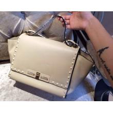 Imitation Valentino Rockstud Leather Flap Shoulder Tote Bag 00880 White